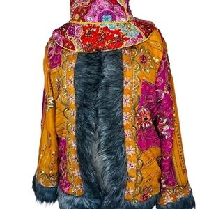 Vibrant Multicolor Women's Jacket with Faux Fur Trim